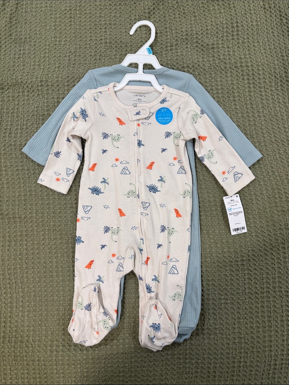 Carter's Baby Dino Footed One-Piece Sleepers - Neutral & Blue (2-Pack)